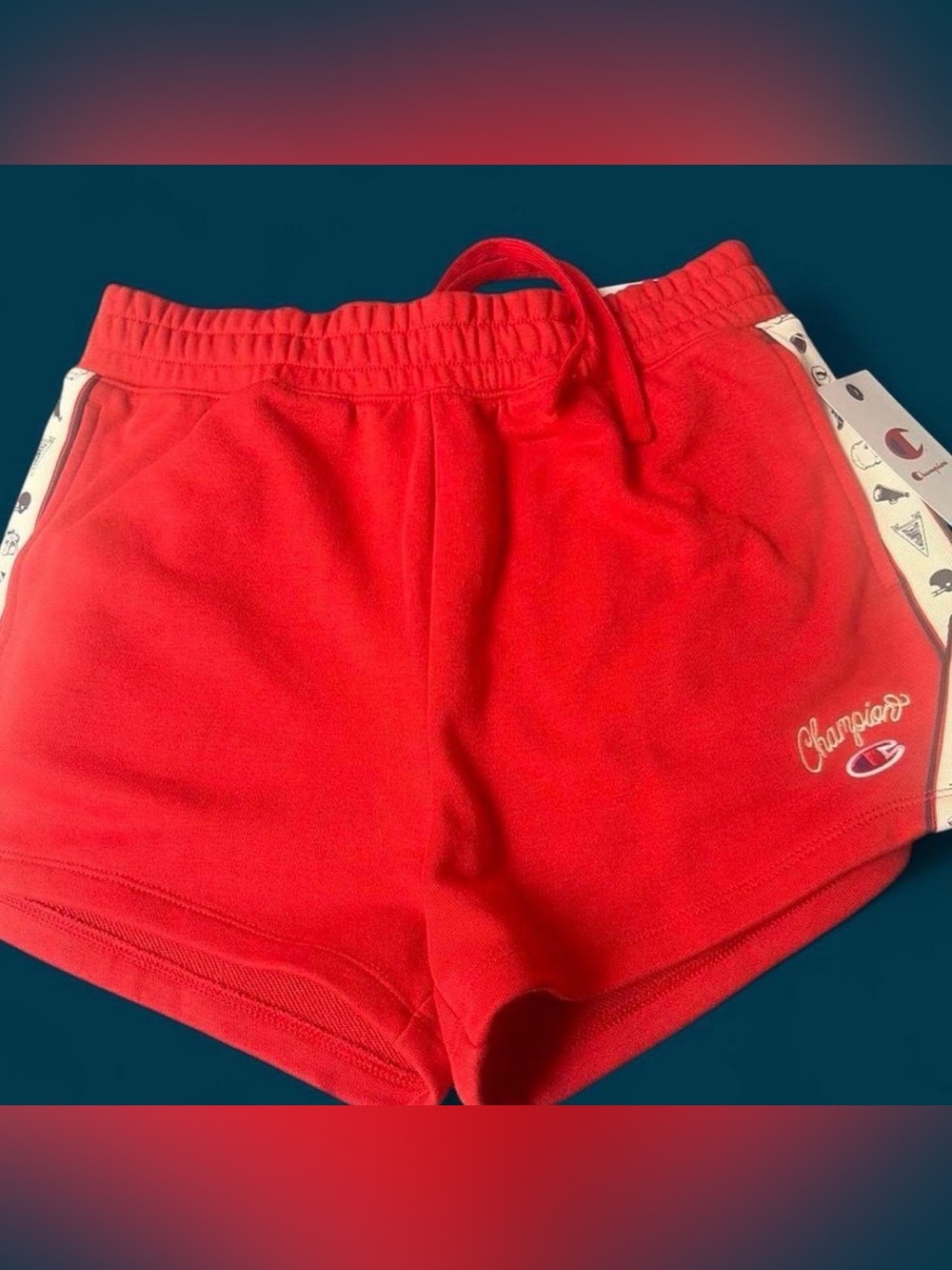 Champion Red Women's Athletic Shorts with Logo Trim
